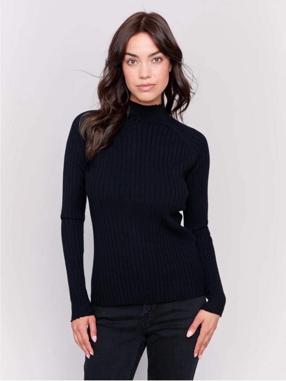Topshop Ribbed Marled Mock Neck Long Sleeve Top Black Red M Petite 🎀